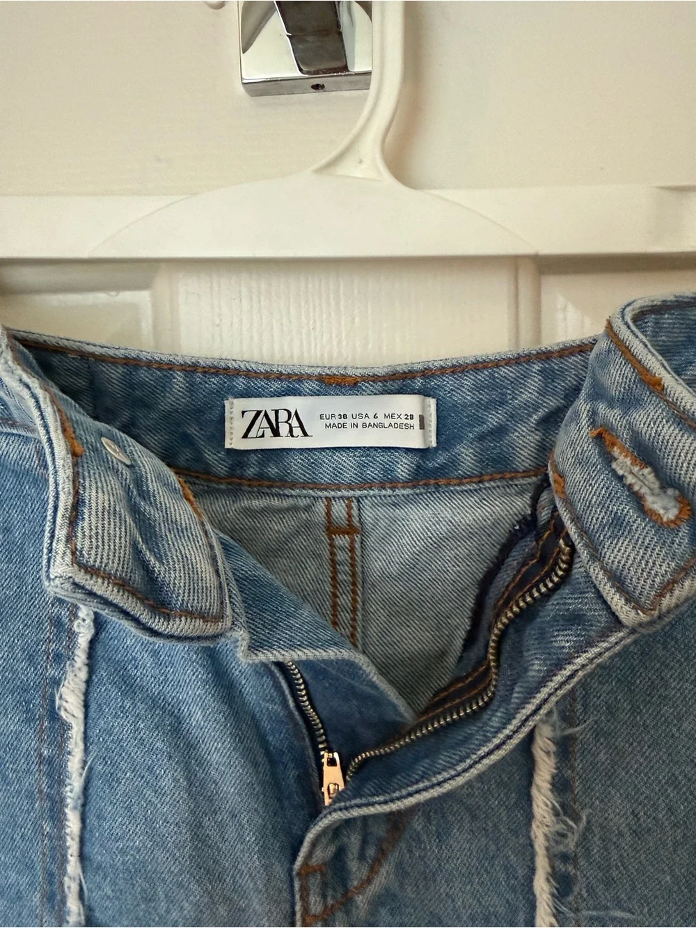 Zara Distressed Light Blue Denim Patch Shorts
